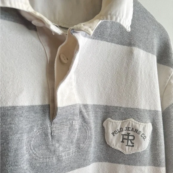 Vintage 90s Polo Jeans Co. Ralph Lauren rugby Stripe Polo large 67 applique back - Picture 5 of 10